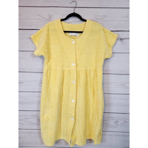 Herbcraft Dresses & Skirts - Herbcraft Women's Yellow Cotton Short Sleeve Button Front Sweaters Dress Size S